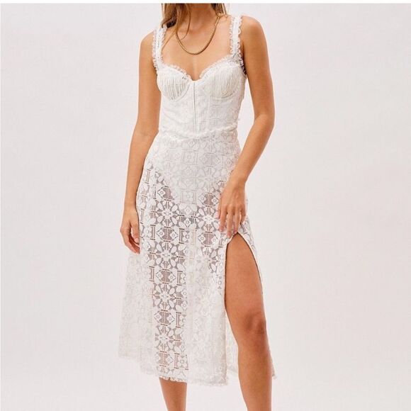 For Love And Lemons Nadine White Lace MIDI Dress size 4 - Picture 1 of 15
